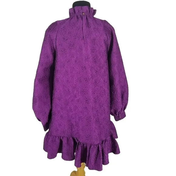 Ulla Johnson Metallic Purple Magenta Emilia Dress Long Sleeve Victorian Coquette