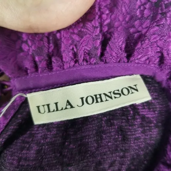 Ulla Johnson Metallic Purple Magenta Emilia Dress Long Sleeve Victorian Coquette