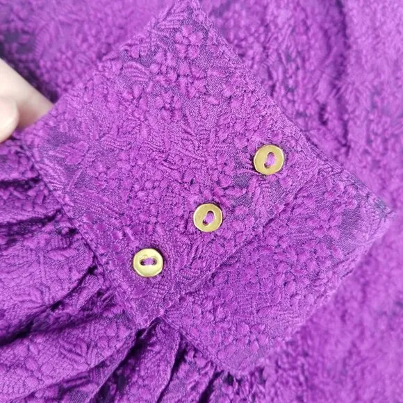 Ulla Johnson Metallic Purple Magenta Emilia Dress Long Sleeve Victorian Coquette
