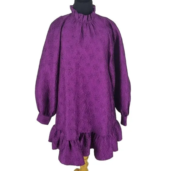 Ulla Johnson Metallic Purple Magenta Emilia Dress Long Sleeve Victorian Coquette