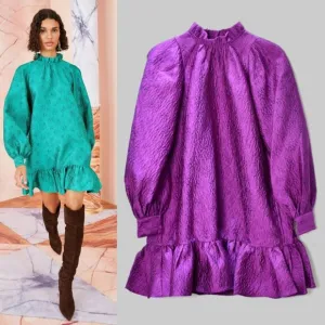 Ulla Johnson Metallic Purple Magenta Emilia Dress Long Sleeve Victorian Coquette