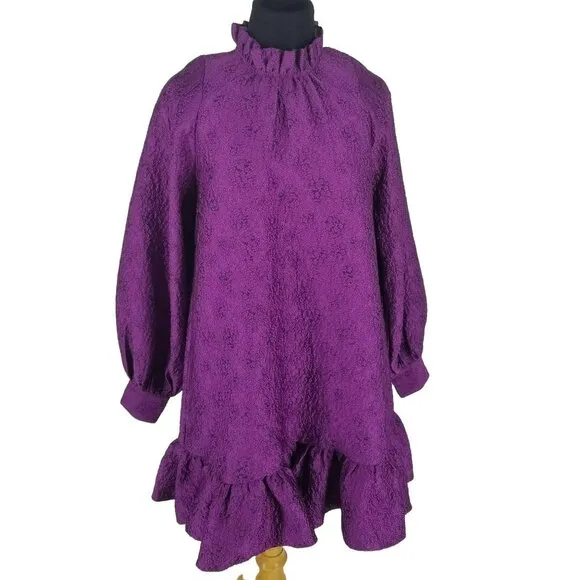 Ulla Johnson Metallic Purple Magenta Emilia Dress Long Sleeve Victorian Coquette