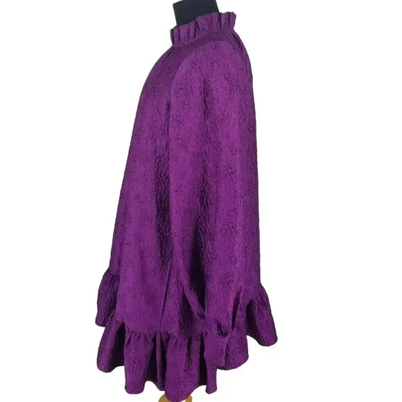 Ulla Johnson Metallic Purple Magenta Emilia Dress Long Sleeve Victorian Coquette