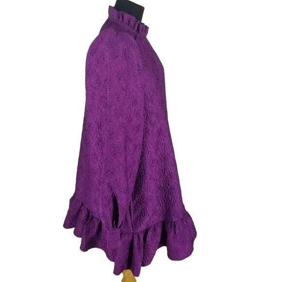 Ulla Johnson Metallic Purple Magenta Emilia Dress Long Sleeve Victorian Coquette