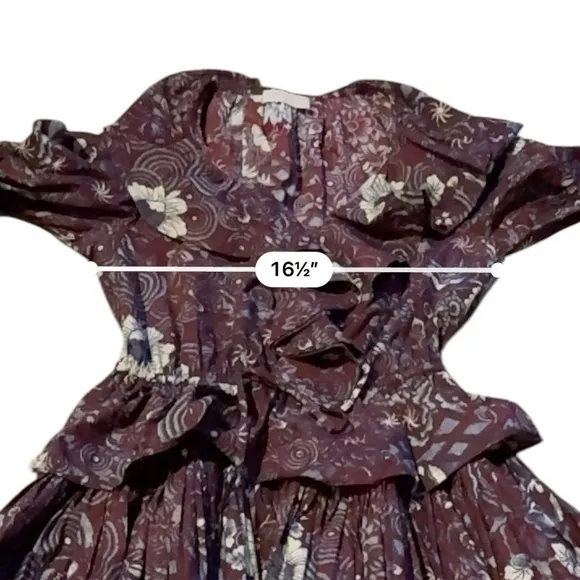 Ulla Jonson Lola Dress Long Sleeve Ruffle Tiered Skirt in Heliotrope Sz 2