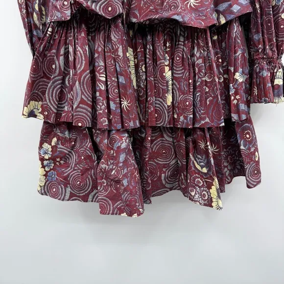 Ulla Jonson Lola Dress Long Sleeve Ruffle Tiered Skirt in Heliotrope Sz 2