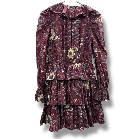 Ulla Jonson Lola Dress Long Sleeve Ruffle Tiered Skirt in Heliotrope Sz 2