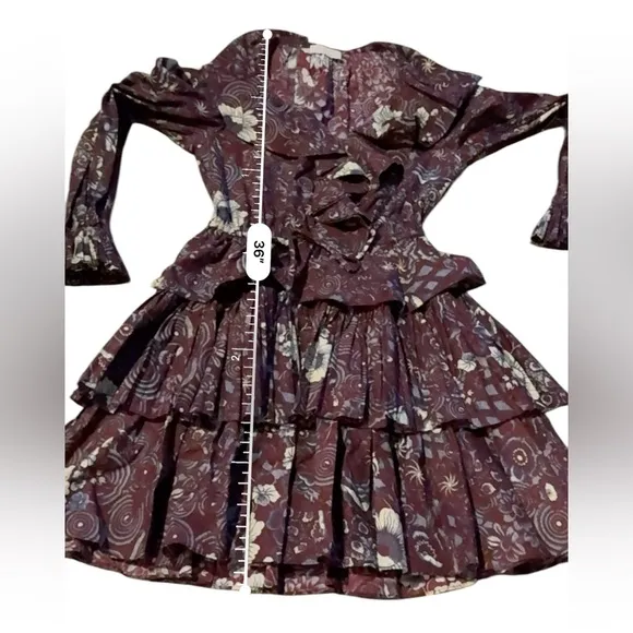 Ulla Jonson Lola Dress Long Sleeve Ruffle Tiered Skirt in Heliotrope Sz 2