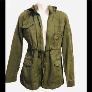 Utility Cargo Hooded Long Sleeve Zippered Jacket by New Look Army Green Medium