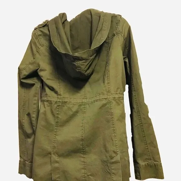 Utility Cargo Hooded Long Sleeve Zippered Jacket by New Look Army Green Medium