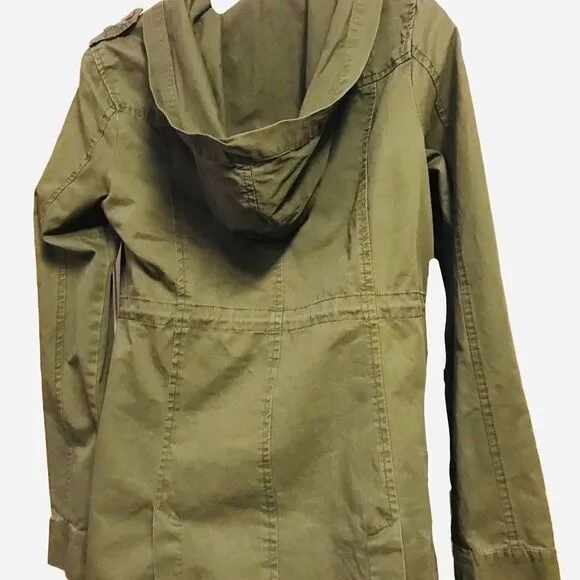 Utility Cargo Hooded Long Sleeve Zippered Jacket by New Look Army Green Medium