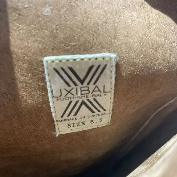 Uxibal Brown‎ Guatemalan Leather Hand Woven Fabric Tall Boots Womens Sz 8.5