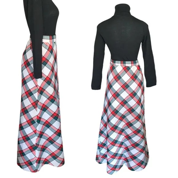v i n t a g e :: Mod Preppy Plaid Thick Maxi Skirt Classy Tartan