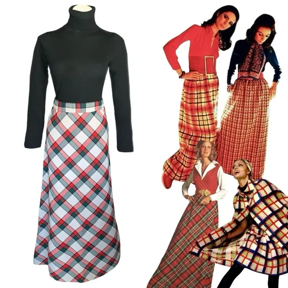 v i n t a g e :: Mod Preppy Plaid Thick Maxi Skirt Classy Tartan