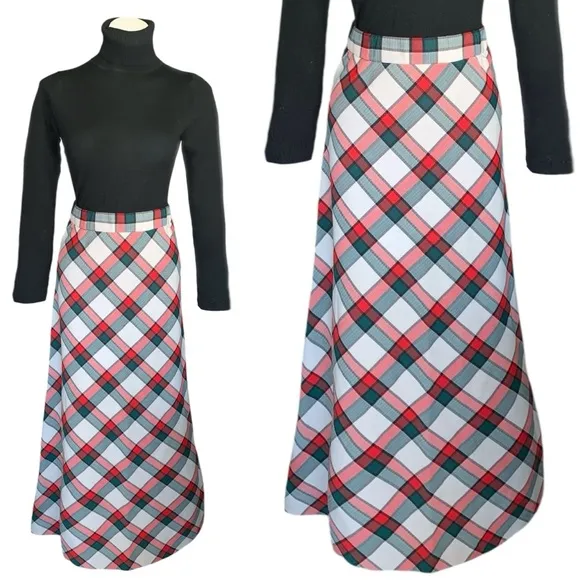 v i n t a g e :: Mod Preppy Plaid Thick Maxi Skirt Classy Tartan