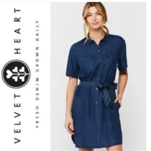 VELVET HEART NEW WESTERN BOHO TENCEL DENIM SHIRT DRESS MEDIUM