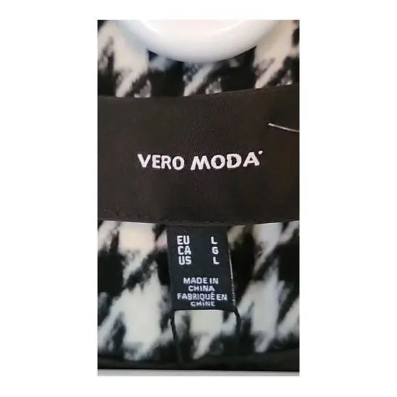Vero Moda Coat Houndstooth Belted Maria Long Jacket Trench NEW Black White