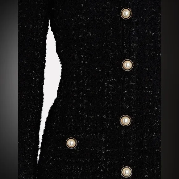 Veronica Beard Kenai Glittery Black Tweed Minidress Faux Pearl Buttons Size 6