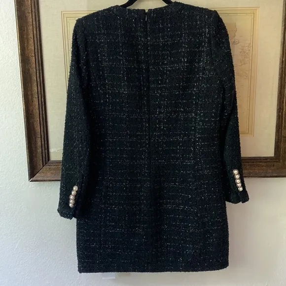 Veronica Beard Kenai Glittery Black Tweed Minidress Faux Pearl Buttons Size 6