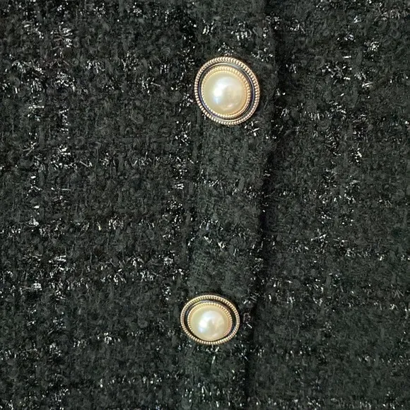 Veronica Beard Kenai Glittery Black Tweed Minidress Faux Pearl Buttons Size 6