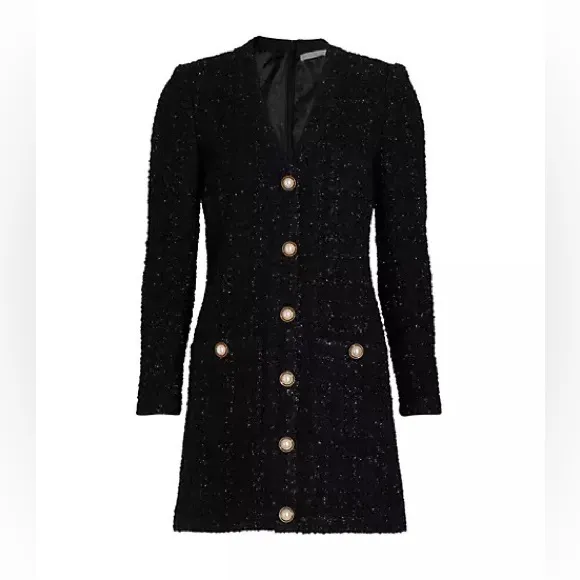 Veronica Beard Kenai Glittery Black Tweed Minidress Faux Pearl Buttons Size 6