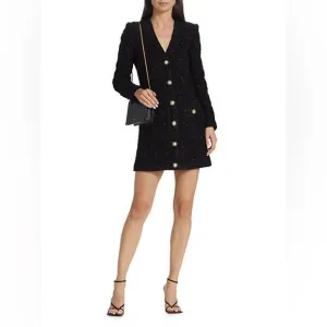 Veronica Beard Kenai Glittery Black Tweed Minidress Faux Pearl Buttons Size 6