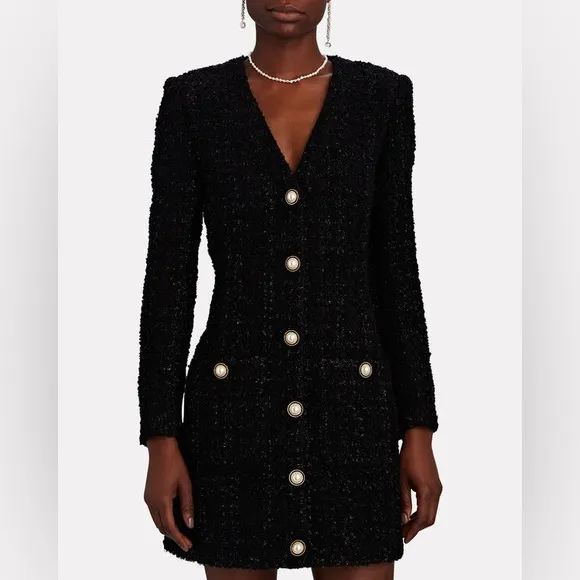 Veronica Beard Kenai Glittery Black Tweed Minidress Faux Pearl Buttons Size 6