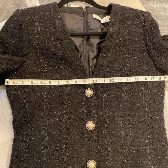 Veronica Beard Kenai Glittery Black Tweed Minidress Faux Pearl Buttons Size 6