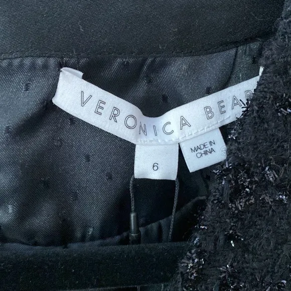 Veronica Beard Kenai Glittery Black Tweed Minidress Faux Pearl Buttons Size 6
