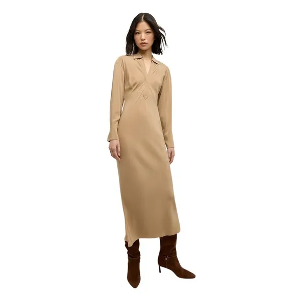 VERONICA BEARD Liberty Dress • Long Sleeve Maxi Tan Size 2 XS