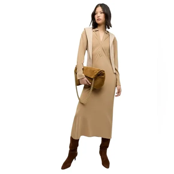 VERONICA BEARD Liberty Dress • Long Sleeve Maxi Tan Size 2 XS
