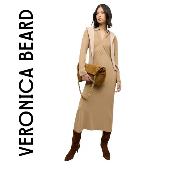 VERONICA BEARD Liberty Dress • Long Sleeve Maxi Tan Size 2 XS