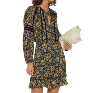 Veronica Beard NWT Ida Silk Mini Dress Navy and Gold Floral