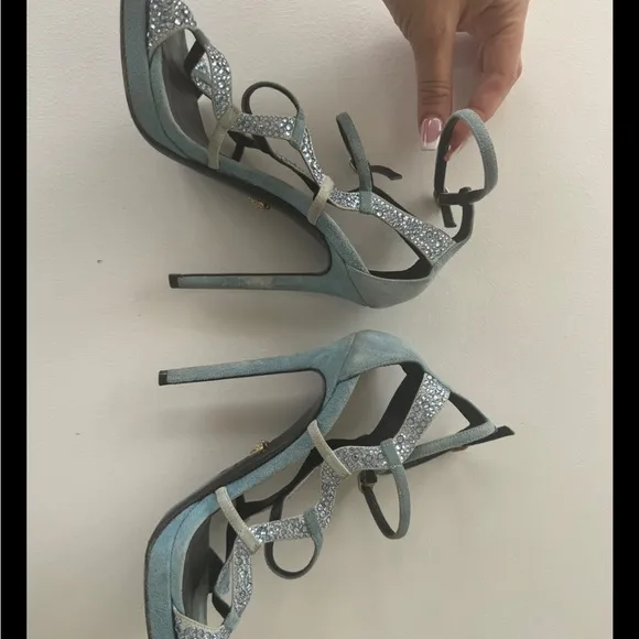 Versace 36.5 Women Shoes Blue Glam Strap Stilettos Heels Shoes Club Cocktail