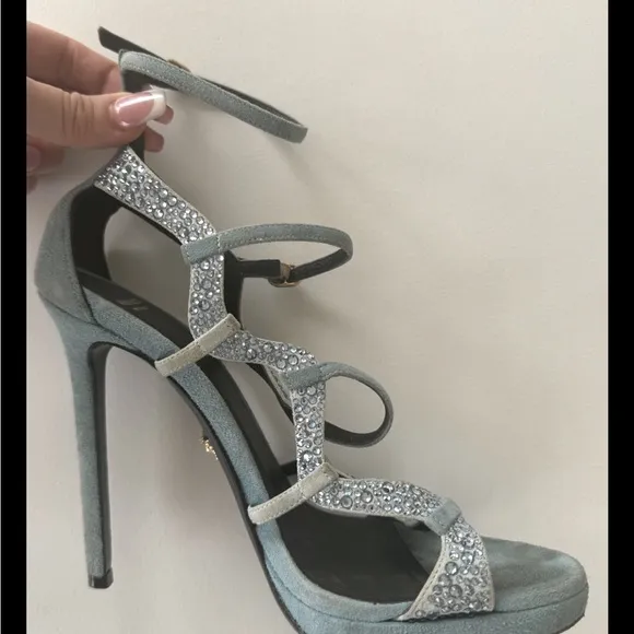 Versace 36.5 Women Shoes Blue Glam Strap Stilettos Heels Shoes Club Cocktail