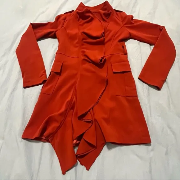 VERY J Red Ruffled Women's Jacket Tie Belt Front Closure. Vibrant! Size S