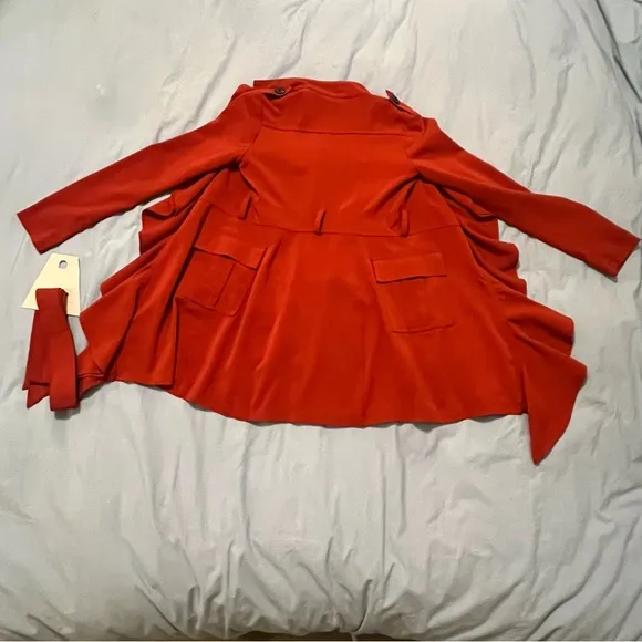 VERY J Red Ruffled Women's Jacket Tie Belt Front Closure. Vibrant! Size S