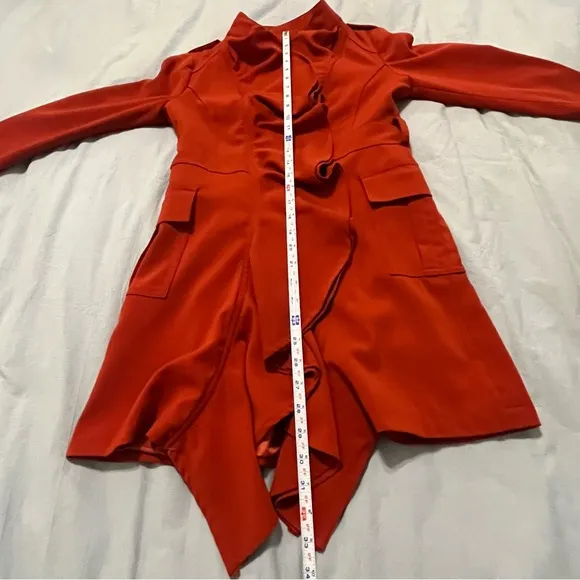 VERY J Red Ruffled Women's Jacket Tie Belt Front Closure. Vibrant! Size S