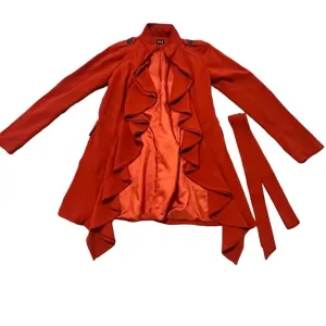 VERY J Red Ruffled Women's Jacket Tie Belt Front Closure. Vibrant! Size S