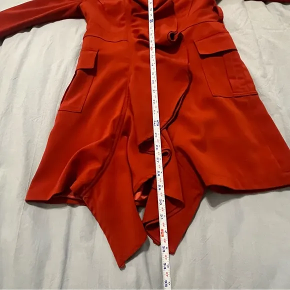 VERY J Red Ruffled Women's Jacket Tie Belt Front Closure. Vibrant! Size S
