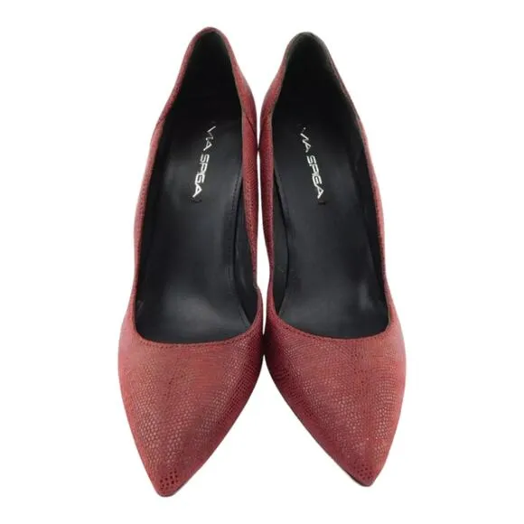 VIA SPIGA Dark Red Pin Head Suede Heels Pumps Shoes Women's Size 10 New