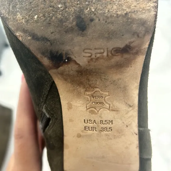 Via Spiga Women’s “ Babe” KneeHigh Boots. Olive/Brown Suede. Size 8.5M