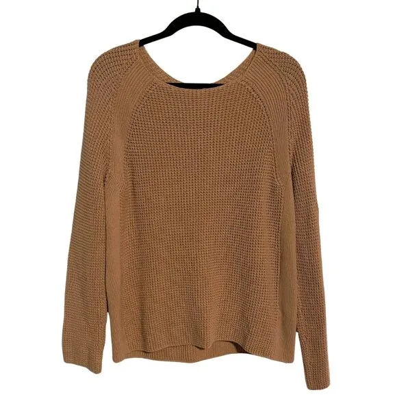 VINCE 100% Cotton Textured Knit Sweater in Camel Tan | Size M