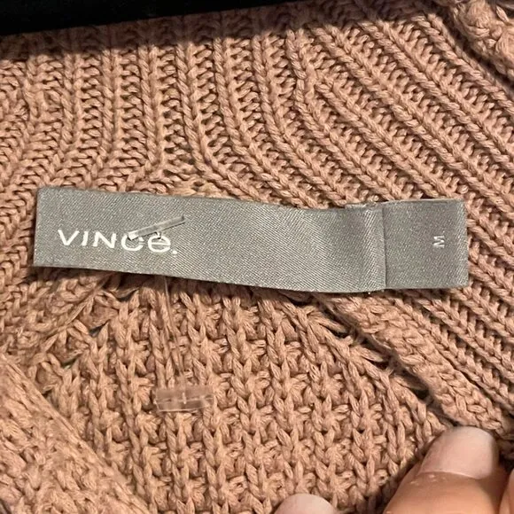 VINCE 100% Cotton Textured Knit Sweater in Camel Tan | Size M