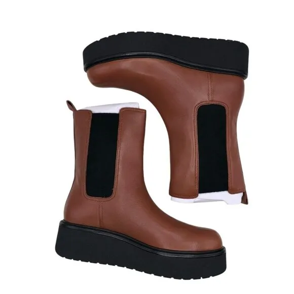 VINCE Brinton Boots Platform Booties Dark Taupe Brown NEW WITH BOX Size US 8 M