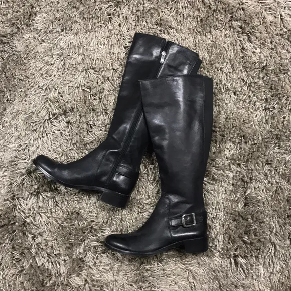 Vince Camino black leather long boots with 1” heel