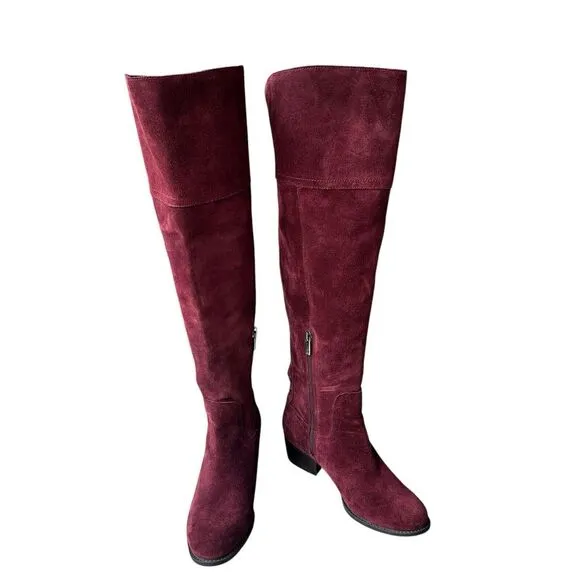 Vince Camuto Bashan Suede Leather Boots Women's 6M Burgundy Over Knee‎ Studded