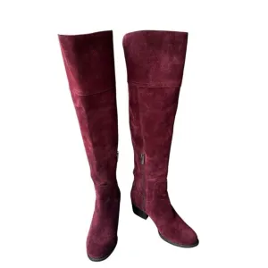 Vince Camuto Bashan Suede Leather Boots Women's 6M Burgundy Over Knee‎ Studded