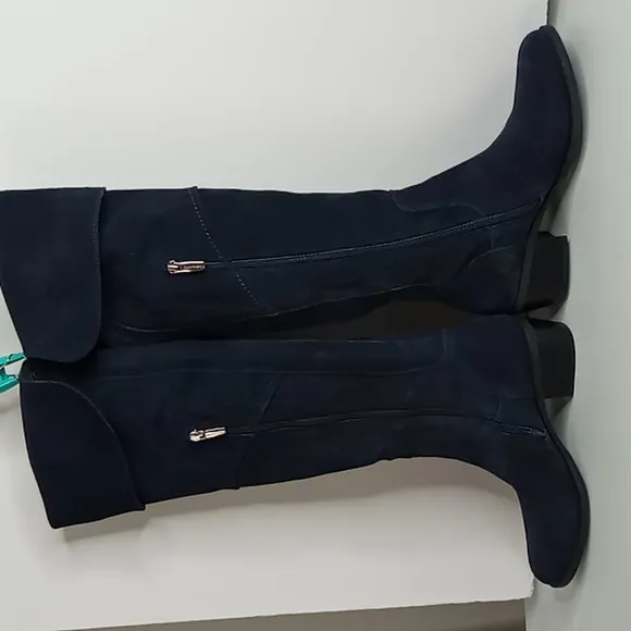 Vince Camuto- Bernadine Over Knee Navy Blue Suede Leather Boots w/Block Heel 6.5