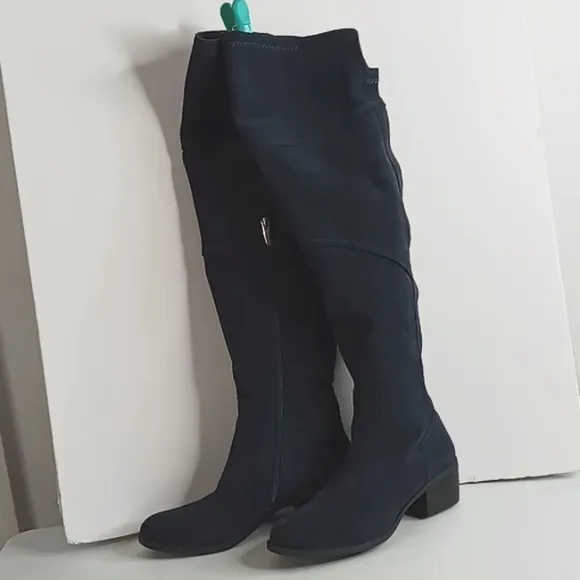 Vince Camuto- Bernadine Over Knee Navy Blue Suede Leather Boots w/Block Heel 6.5